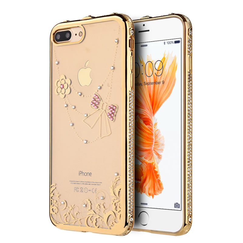 IPHONE 7 PLUS TRANSPARENT TPU WITH CHROME FRAME CRYSTALSKIN CASE - GOLD BOWTIE