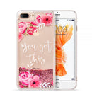 IPHONE 8/7/6S/6 PLUS WATERFALL LIQUID SPARKLING QUICKSAND CASE - PINK FLOWER