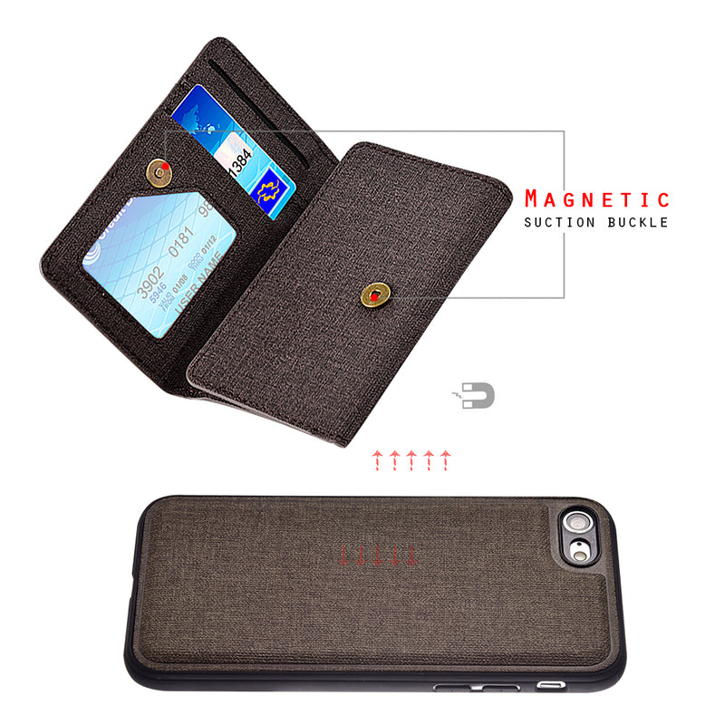 IPHONE 8 / 7 WALLET TO GO CANVAS CASE WITH MAGNETIC DETACHABLE WALLET - BROWN