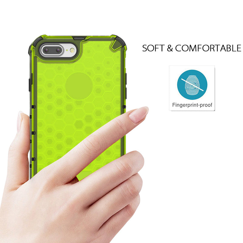 IPHONE 8 / 7 PLUS HONEYCOMB CRYSTAL CLEAR  BUMPER SLIM  FIT  CASE  - LIME GREE
