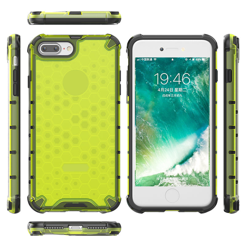 IPHONE 8 / 7 PLUS HONEYCOMB CRYSTAL CLEAR  BUMPER SLIM  FIT  CASE  - LIME GREE