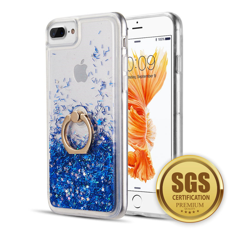 FOR IPHONE 8 / 7 / 6 PLUS THE WATERFALL RING LIQUID SPARKLING QUICKSAND TPU CASE - BLUE