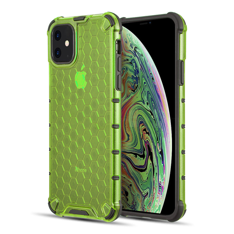 HONEYCOMB CRYSTAL CLEAR TINTED SHOCK ABSORPTION BUMPER SLIM FIT + HEAVY DUTY PROTECTIVE TPU CASE FOR IIPHONE11 - LIME - LIME GREEN