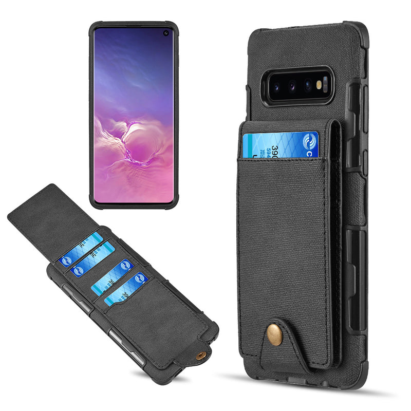 SCRATCH RESISTANT TEXTURED COATED CANVAS WALLET CASE WITH MULTI-CARD SLOTS FOR SAMSUNG GALAXY S10 - BLACK