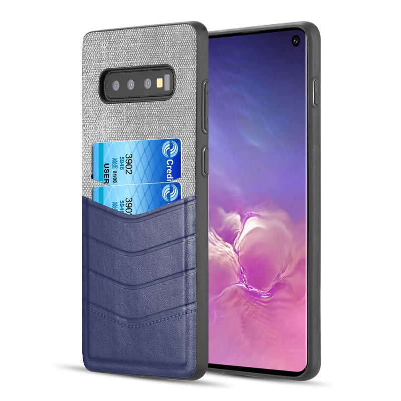 2 TONE TEXTURE COATED CANVAS TPU CASE WITH CARD SLOT FOR SAMSUNG GALAXY S10 - GREY / NAVY