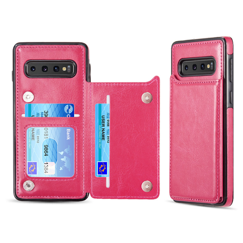 SAMSUNG GALAXY S10 SLIM LEATHER CASE WITH TRIO CARD / ID SLOTS HOT PINK