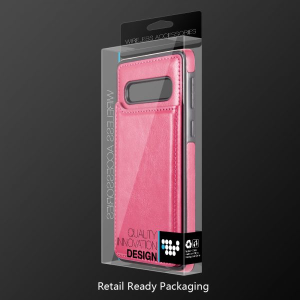 SAMSUNG GALAXY S10 SLIM LEATHER CASE WITH TRIO CARD / ID SLOTS HOT PINK