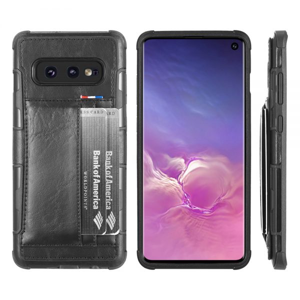 SAMSUNG GALAXY S10E STYLISH LEATHER PROTECTIVE DUAL CARD WALLET CASE- BLACK