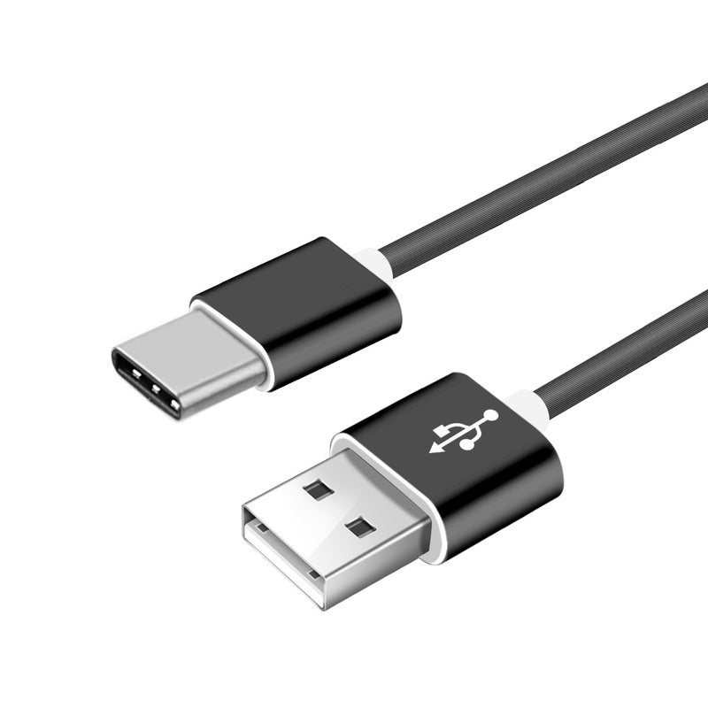 USB TYPE C GUMMY DATA CHARGING CABLE W/ ALUMINUM CONNECTORS - BLACK