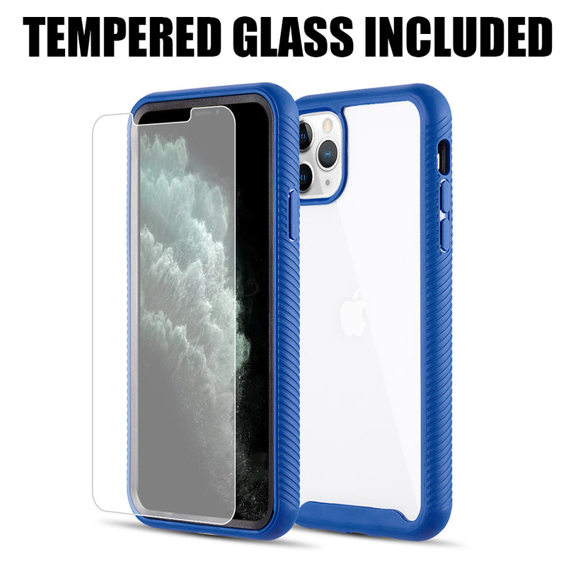 TOUGH FUSION-X CLEAR RUGGED TPU BUMPER WITH HARD PC CLEAR BACK SHOCKPROOF FOR IPHONE 11 PRO MAX (TEMPERED GLASS INCLUDED) - NAVY