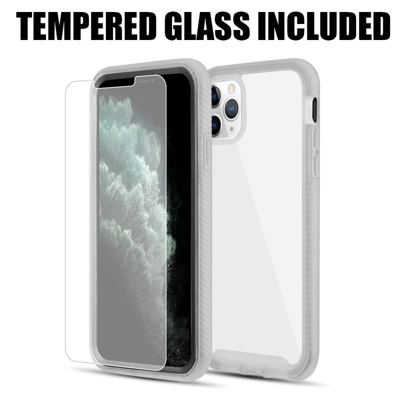 TOUGH FUSION-X CLEAR RUGGED TPU BUMPER WITH HARD PC CLEAR BACK SHOCKPROOF FOR IPHONE 11 PRO (TEMPERED GLASS INCLUDED) - CLEAR + BLACK