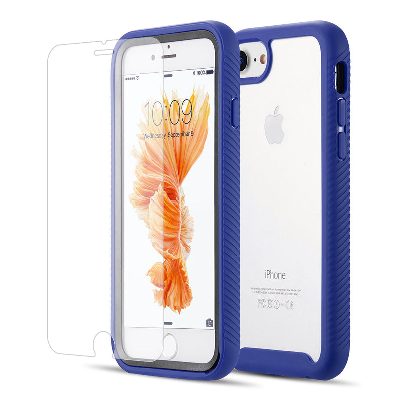 IPHONE SE (2020)/8/7/6 CLEAR RUGGED TPU BUMPER (TEMPERED GLASS INCLUDED) - NAVY