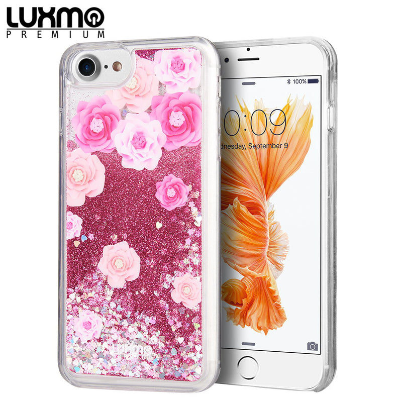 FOR IPHONE SE (2020) / 8 / 7 / 6 LUXMO WATERFALL FUSION LIQUID SPARKLING QUICKSAND CASE - LES PIVOINES