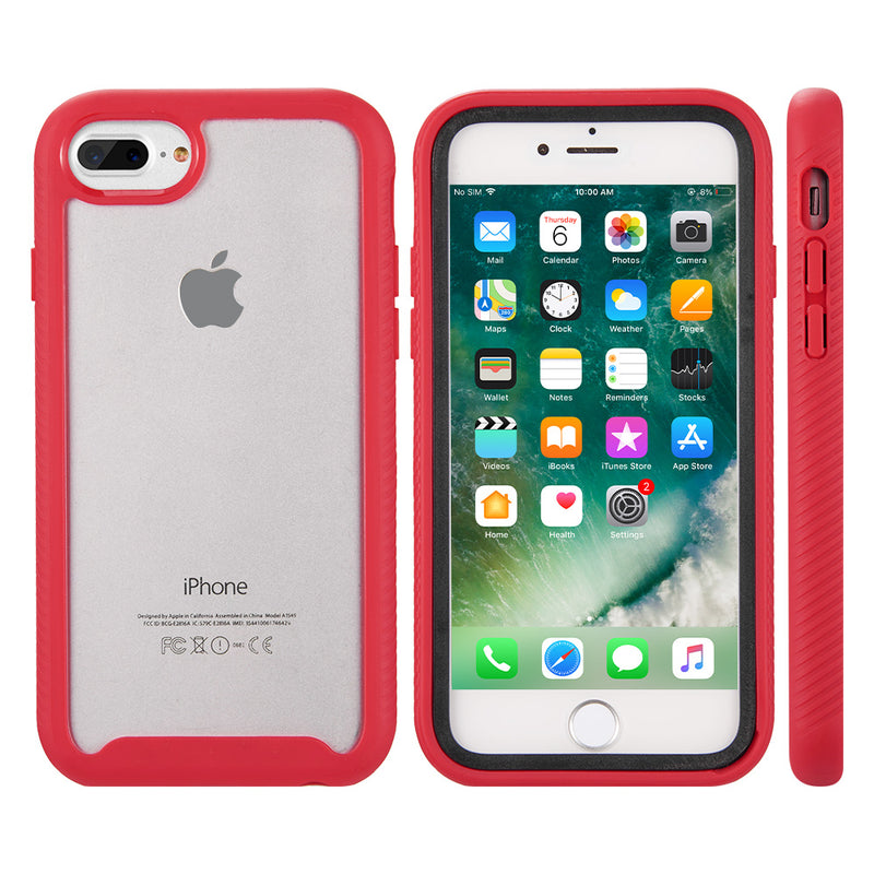IPHONE 8/7/6 PLUS CLEAR RUGGED TPU BUMPER (TEMPERED GLASS   INCLUDED) - RED