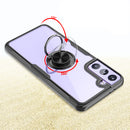 SAMSUNG GALAXY S21 CARBON FIBER FRAME CASE W/ ATTACHED MAGNET RING STAND BLACK