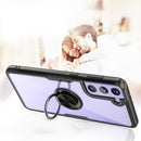 SAMSUNG GALAXY S21 CARBON FIBER FRAME CASE W/ ATTACHED MAGNET RING STAND BLACK