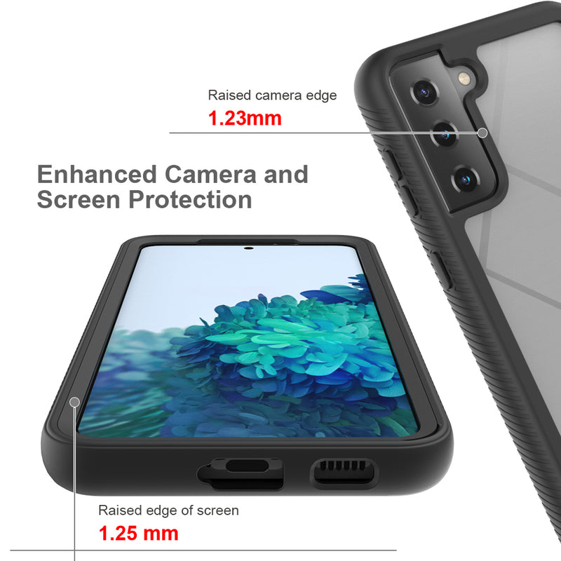 SAMSUNG GALAXY S21+ CLEAR RUGGED BUMPER W/ HARD PC CLEAR BACK SHOCKPROOF BLACK