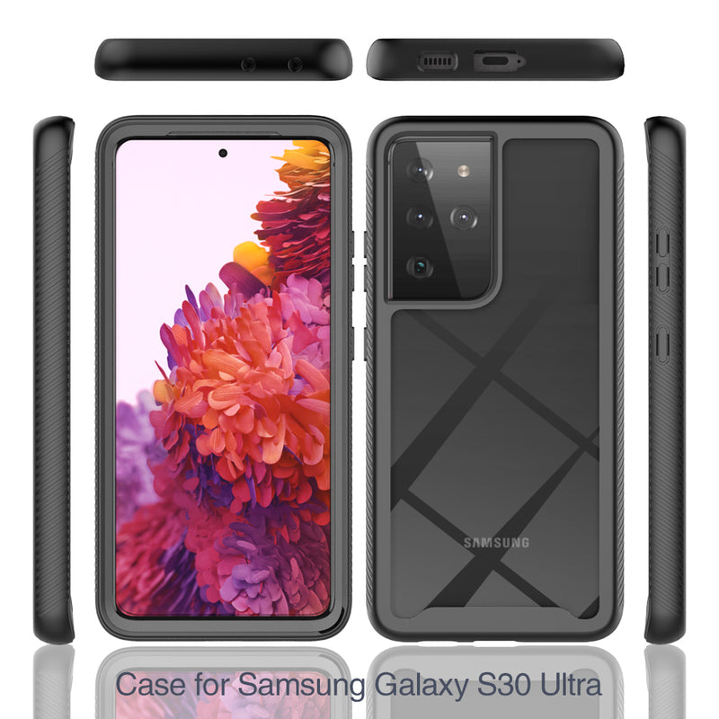 SAMSUNG GALAXY S21 ULTRA CLEAR RUGGED TPU BUMPER CLEAR BACK SHOCKPROOF BLACK