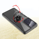 SAMSUNG GALAXY S21 ULTRA CARBON FIBER FRAME CASE W/ MAGNET RING STAND BLACK