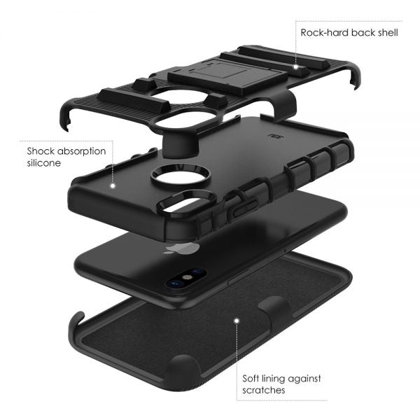 IPHONE XS / X HYBRID CASE BLACK SKIN + BLACK PC WITH H STYLE STAND