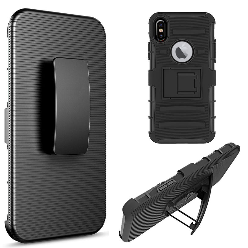 FOR IPHONE XS / X HYBRID CASE BLACK SKIN + BLACK PC WITH H S
