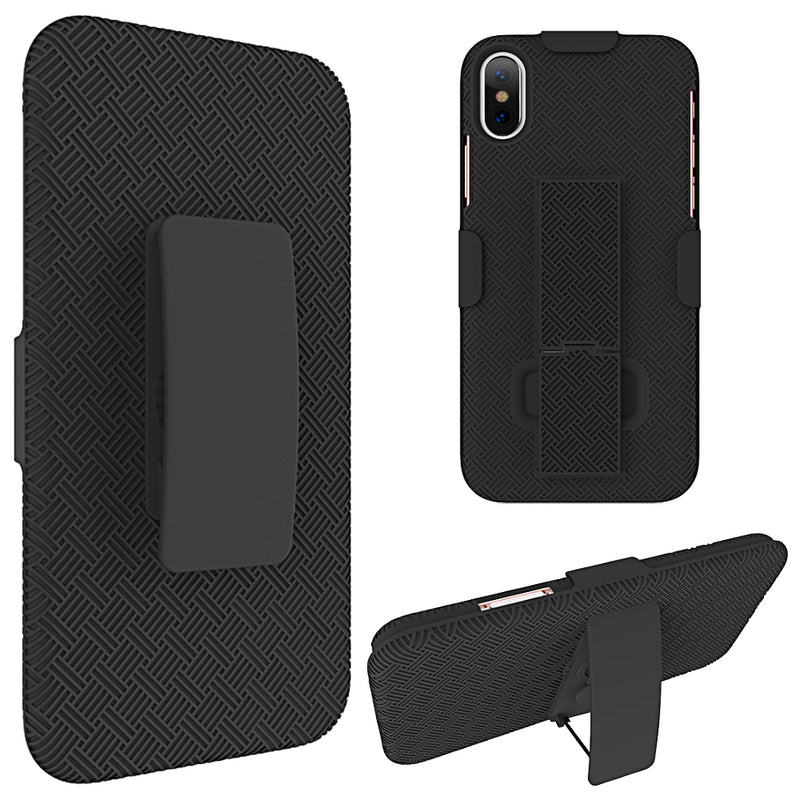 FOR IPHONE XS / X SNAP ON CASE SKEW PC WITH HOLSTER COMBO BLACK