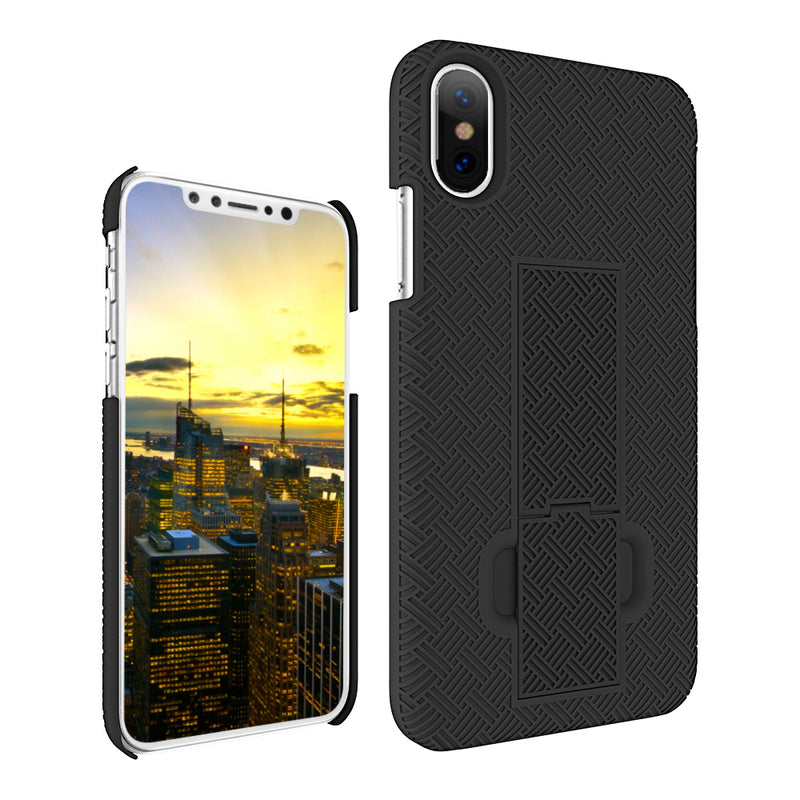 FOR IPHONE XS / X SNAP ON CASE SKEW PC WITH HOLSTER COMBO BLACK