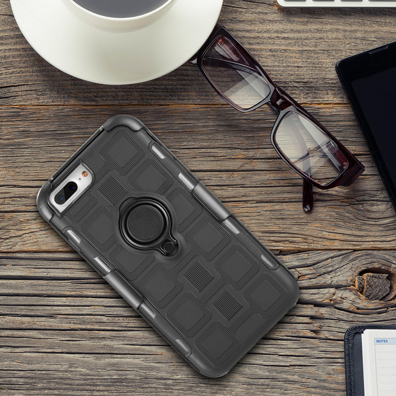 IPHONE 8/7/6 PLUS CUBE RUGGED BELT CLIP CASE W/ RING STAND - BLACK