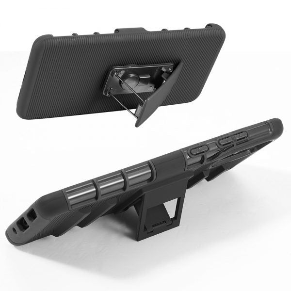 SAMSUNG GALAXY S20(6.2) HYBRID CASE BLACK SKIN + BLACK PC WITH H STYLE STAND