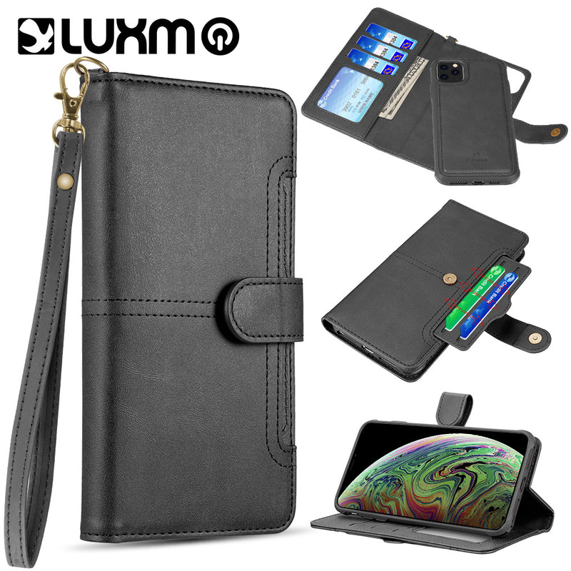 LUXMO THE NAPA COLLECTION LEATHER DETACHABLE WALLET CASE WITH ID WINDOWS AND EXTRA CARD SLOTS FOR IPHONE 11 PRO - BLACK