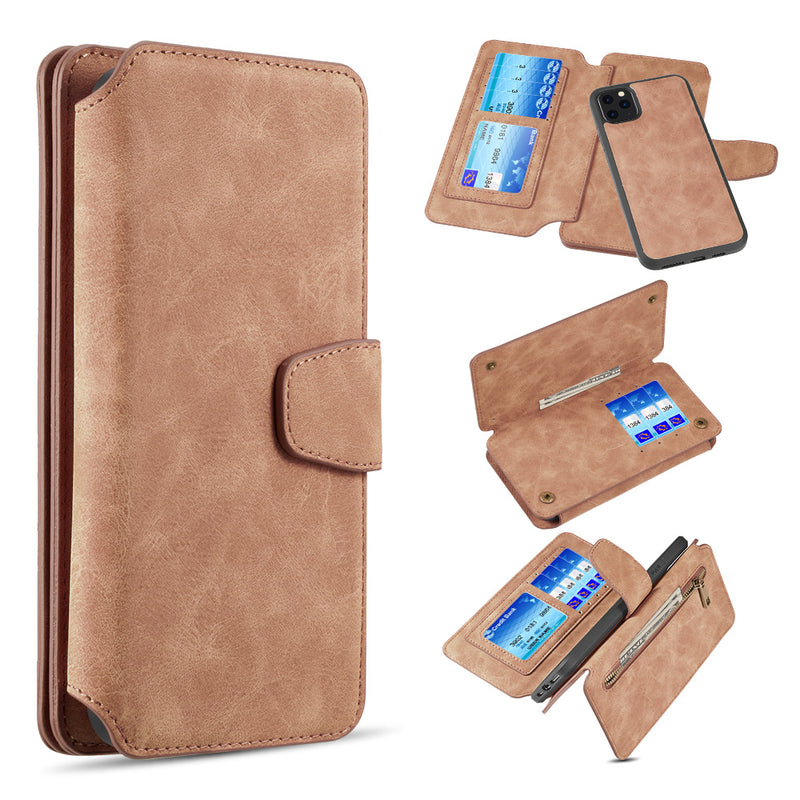 LUXURY COACH 2 SERIES FLIP WALLET WITH DETACHABLE CASE FOR IPHONE 11 PRO MAX - BROWN