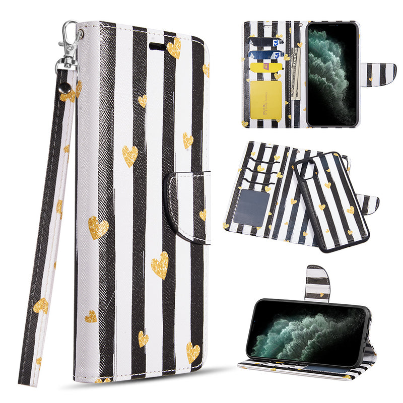 THE TRNDY COLLECTION LEATHER FLIP WALLET WITH DETACHABLE CASEAND MULTI-CARD SLOTS FOR IPHONE 11 PRO MAX - CHIC HEARTS