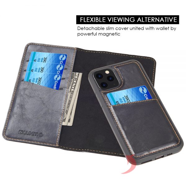 GENTLEMAN DETACHABLE MAGNETIC LEATHER CASE W/TRIO CARD SLOTS for iPhone 11 PRO