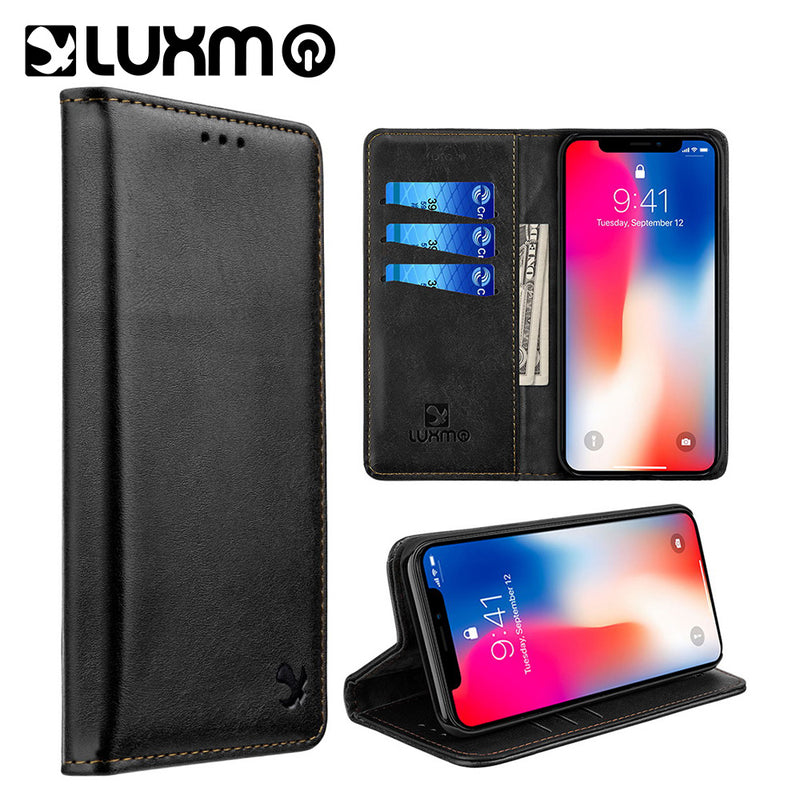 THE LUXURY GENTLEMAN MAGNETIC FLIP LEATHER WALLET CASE FOR IPHONE XS MAX - BLACK