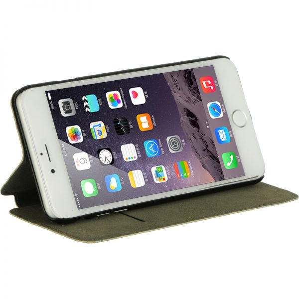 FOR IPHONE 6 / 6S PLUS LEATHER POUCH STAND W/ CARD SLOTS WORLD MAP -GRAY