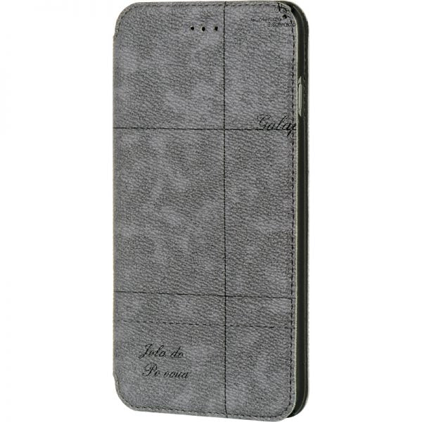 FOR IPHONE 6 / 6S PLUS LEATHER POUCH STAND W/ CARD SLOTS WORLD MAP -GRAY