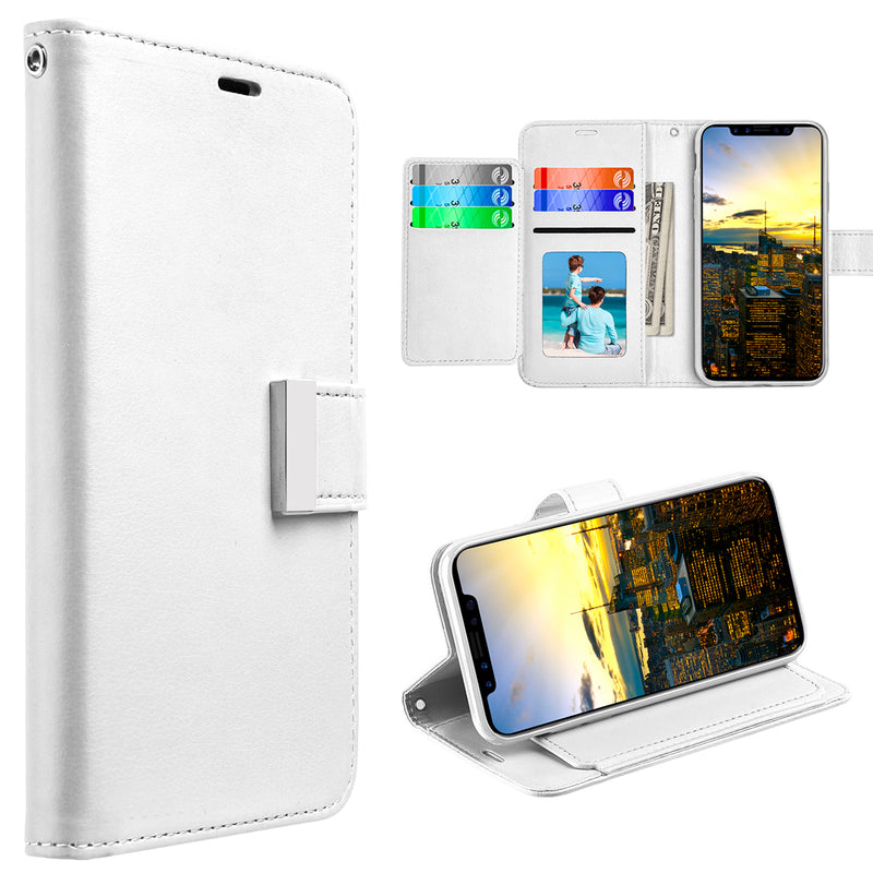 FOR IPHONE XS / X COMPARTMENT CARD SLOTS WALLET POUCH - WHITE