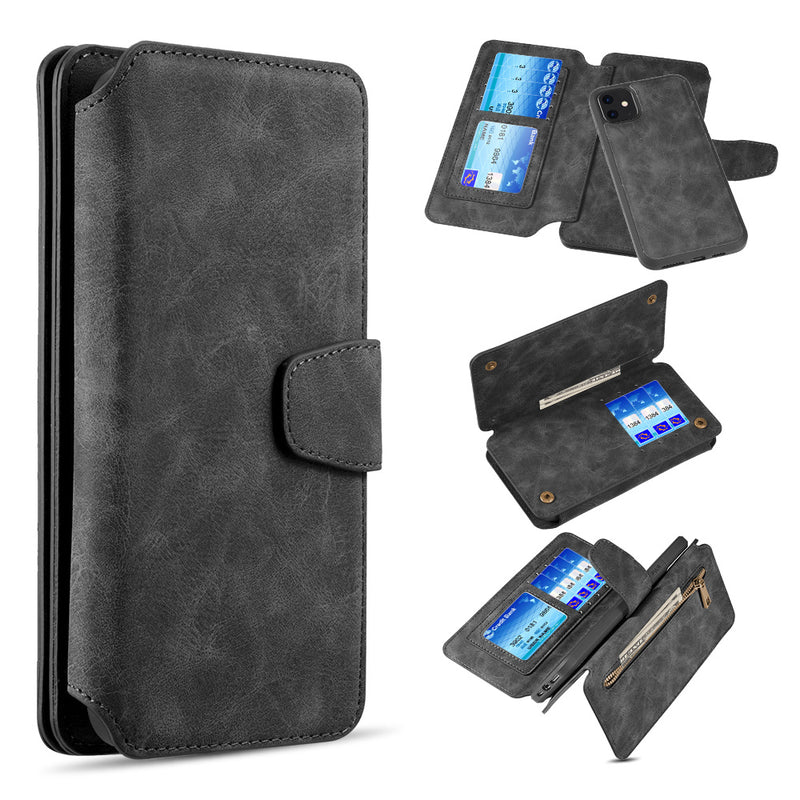 LUXURY COACH 2 SERIES FLIP WALLET WITH DETACHABLE CASE FOR IPHONE 11 - BLACK