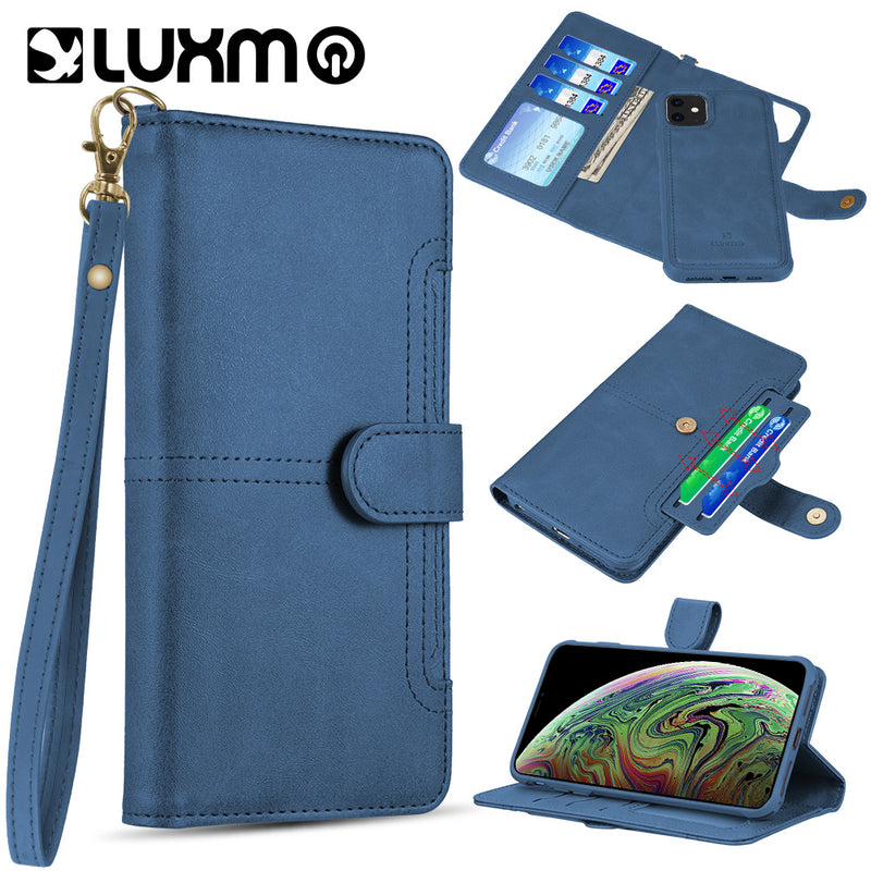 APPLE IPHONE 11 - LUXMO NAPA COLLECTION LEATHER DETACHABLE WALLET CASE NAVY BLUE