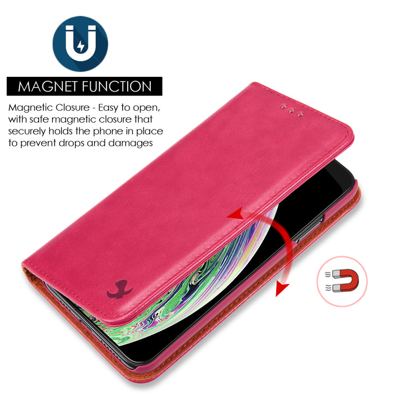 FOR IPHONE XS MAX LUXURY GENTLEMAN MAGNETIC FLIP LEATHER WALLET CASE - RED