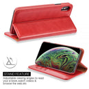 FOR IPHONE XS MAX LUXURY GENTLEMAN MAGNETIC FLIP LEATHER WALLET CASE - RED