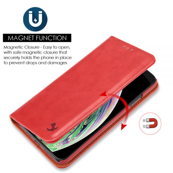 FOR IPHONE XS MAX LUXURY GENTLEMAN MAGNETIC FLIP LEATHER WALLET CASE - RED