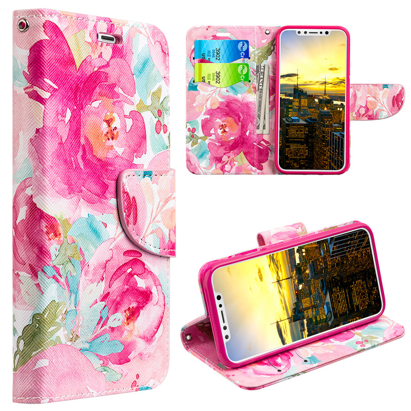 THE TRNDY LEATHER FLIP WALLET CASE FOR IPHONE XS MAX - WATERCOLOR FLORAL