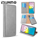 SAMSUNG GALAXY NOTE 10 LUXURY GENTLEMAN 2ND GENERATION DETACHABLE MAGNETIC FLIP LEATHER WALLET CASE W/ TRIO CARD SLOTS - GREY