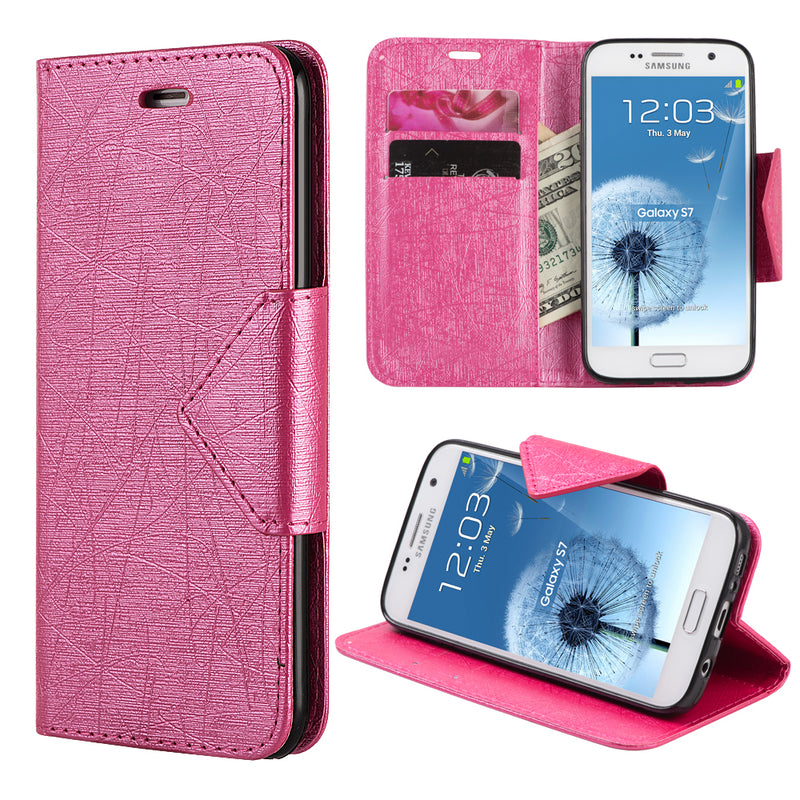 SAMSUNG GALAXY S7 PYRAMID LEATHER WALLET CASE - HOT PINK