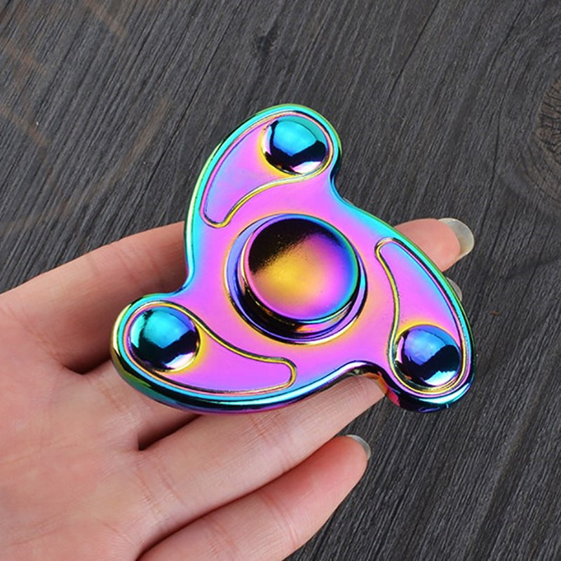 RAINBOW METAL TRI-SPINNER HIGH SPEED STRESS REDUCER ADHD ANXIETY RELIEF TOYS