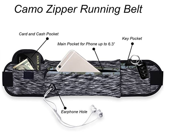 Adjustable Running Waist Pack w/ 3 Pockets, Water Resistant fits All Smartphones