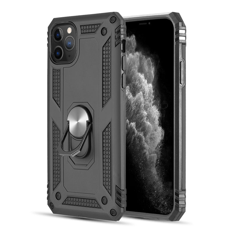 RUBBERIZED HYBRID PROTECTIVE CASE W/ SHOCK ABSORPTION & BUILT-IN ROTATABLE RING STAND FOR IPHONE 11 PRO MAX - BLACK