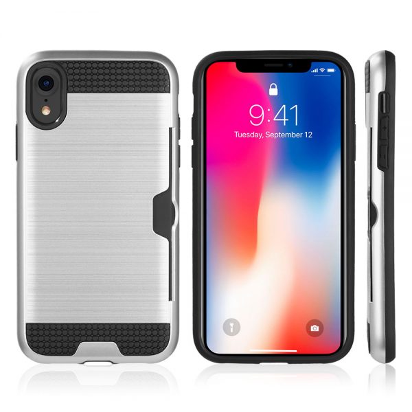 IPHONE XR CARD TO GO HYBRID CASE WITH BLACK TPU AND SILK BACK PLATE