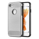 FOR IPHONE 7 CARBON TECH SILK HYBRID PC + TPU COVER CASE - SILVER